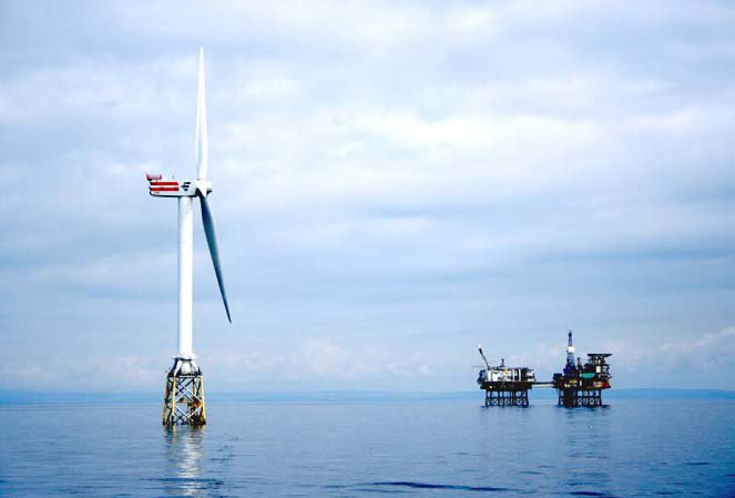 REPower 5M wind turbine, currently the world's largest, in the Scottish North Sea.
